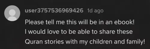 TikTok comment from a parent asking for more Quran stories